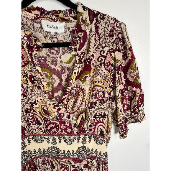 ba&sh Zael Paisley Floral Midi Lady Dress Ecru Boho Cottagecore Summer Spring - Picture 3 of 13
